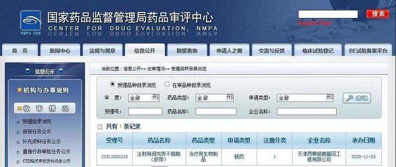 漢氏聯合集團第5個干細胞新藥臨床試驗申請獲得CDE受理